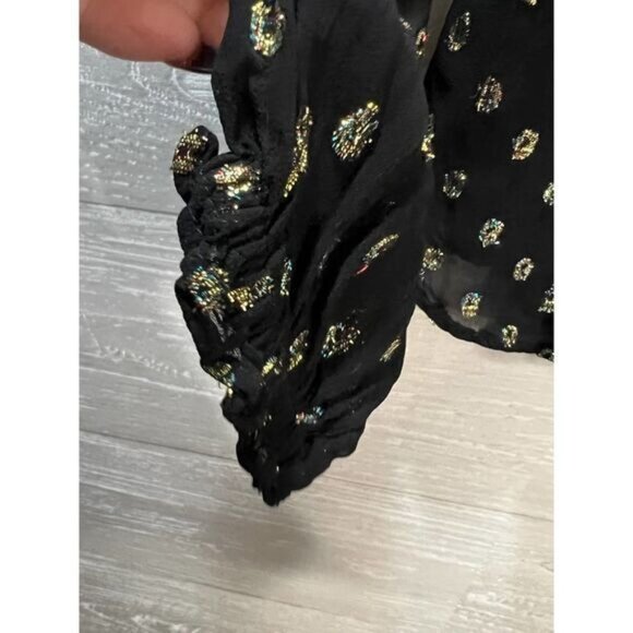 LOFT Metallic Dot Lace Button Up Long Sleeve‎ Top XS - Picture 4 of 9